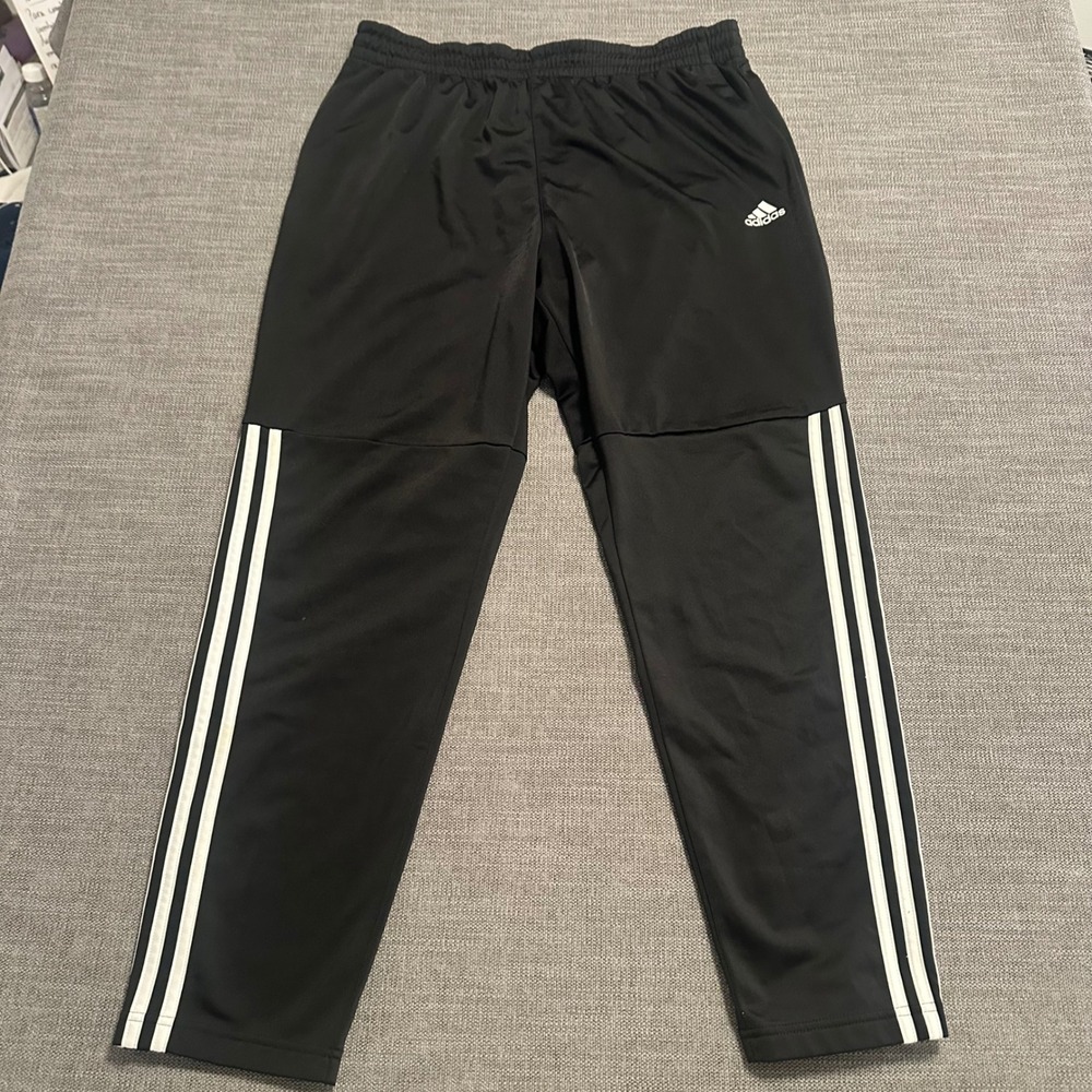 Adidas Track Pants Mens XL Black  Snap Button Three Stripe Athletic